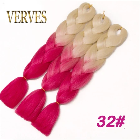 VERVES плетеные волосы, 1 шт., 24 дюйма, вязанные крючком огромные косички, 100 г/шт., синтетические, Омбре, Жаростойкие Волокна, волосы для наращивания, розовые - Цвет: T1B/бордовый