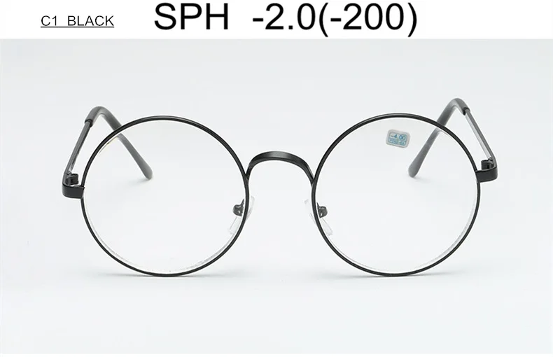 C1 (-2.0) SPH-1-1,5-2-2,5-3-3,5-4-4,5-5,0-5,5-6 готовые очки для близорукости Женщины Мужчины круглая оправа из сплава очки для близоруких UF29 - Цвет оправы: C1 (-2.0)