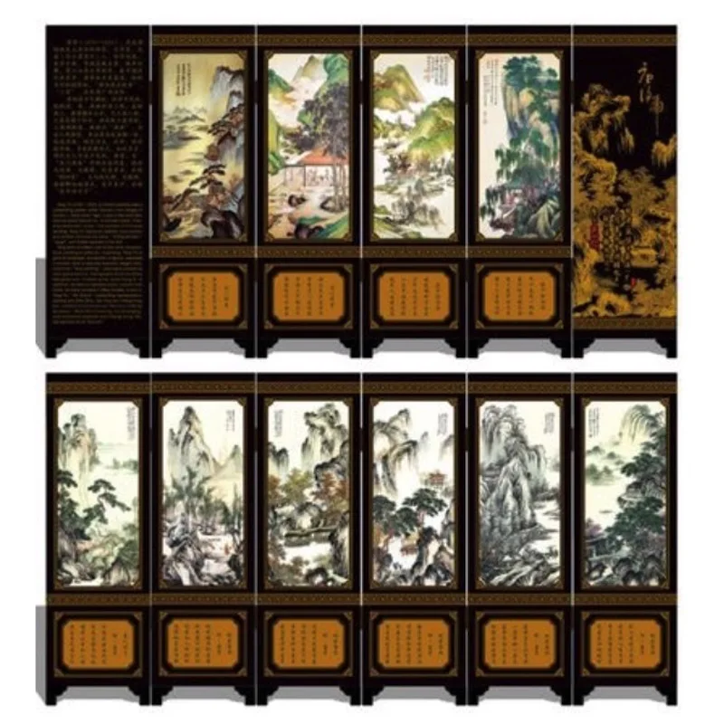 Мини Складные экраны 6 соединенных панелей декоративная живопись дерево Byobu Thangyin
