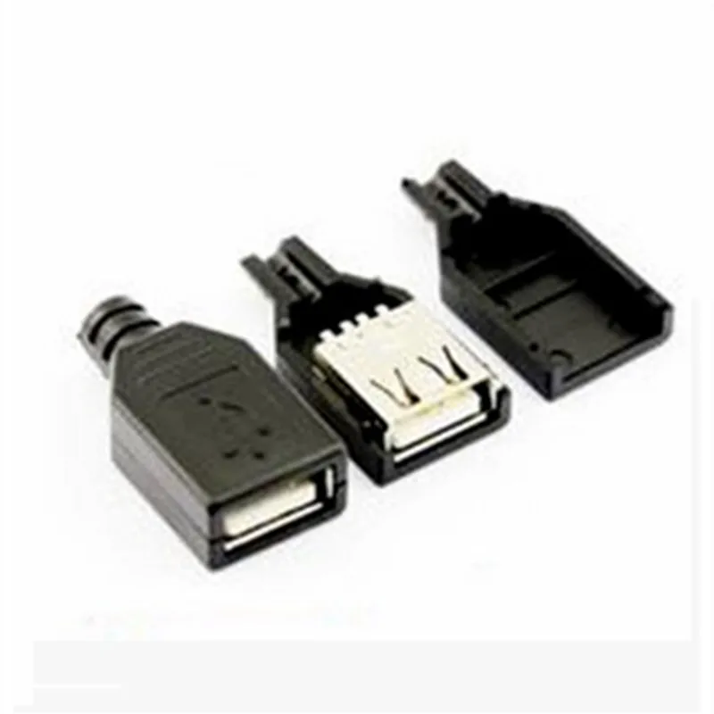 100pcs Type A Female USB 4 Pin Plug Socket Jack Connector with Black Plastic Cover Seat Welding Wire Adapeter | Обустройство дома