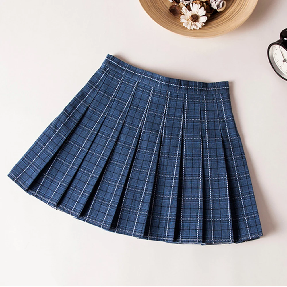 Плиссированная клетчатая юбка для юных девушек Женская с высокой талией
