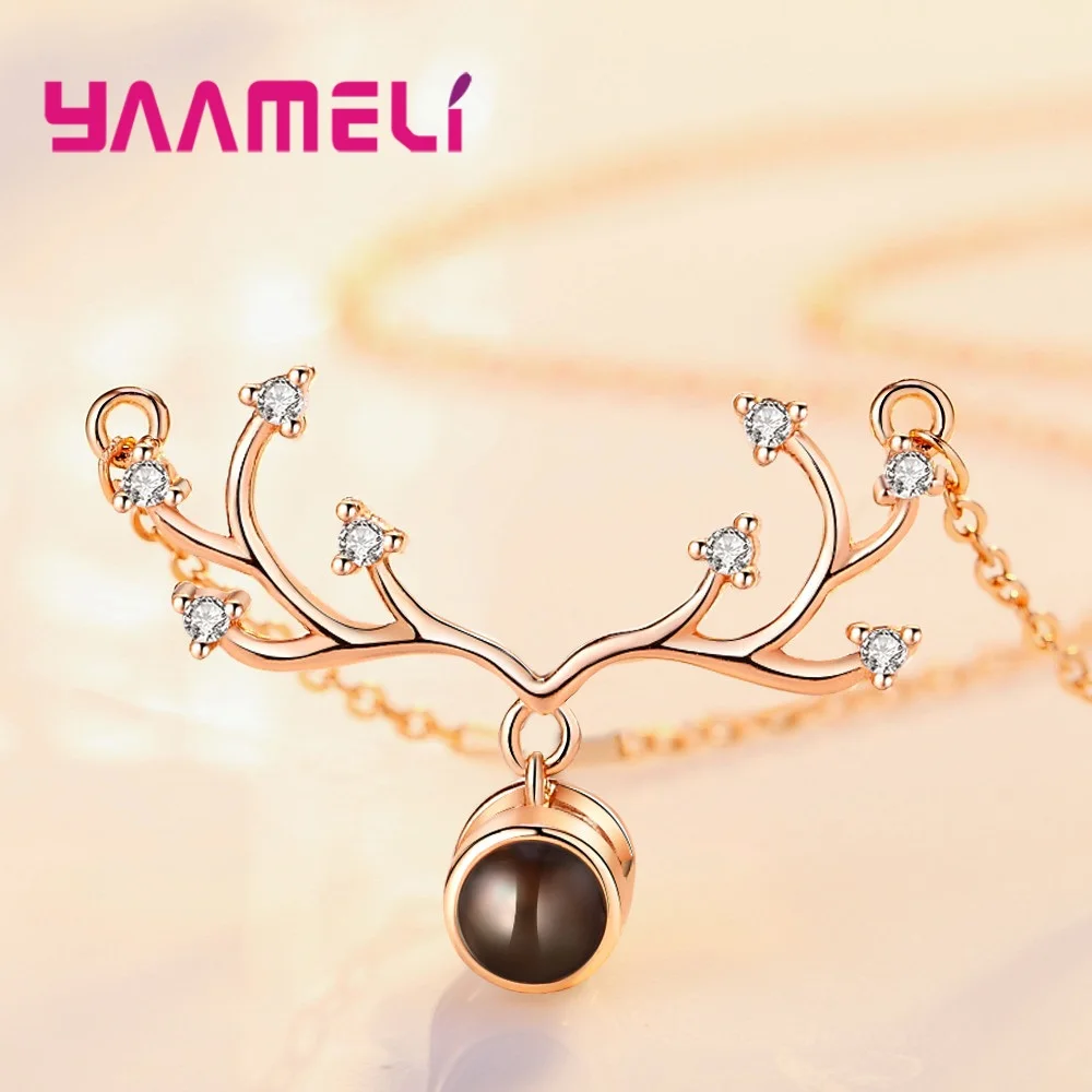 Женское ожерелье из серебра 925 пробы с кулоном в виде рога оленя |