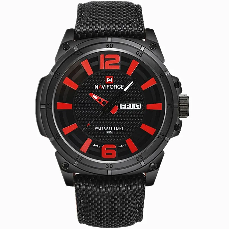 red B NAVIFORCE мужские роскошные часы военные часы Мужские кварцевые наручные часы спортивные часы Брендовые мужские повседневные нейлоновые часы 9066 - Цвет: red B