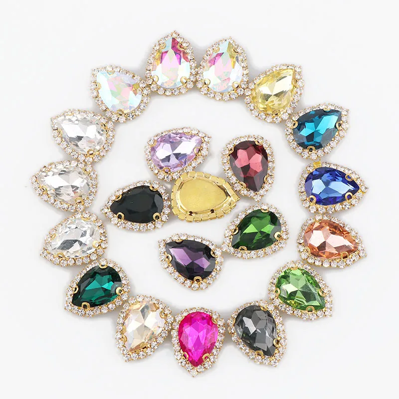 Каплевидная Золотая основа пришивная с красочным стеклом и камнем кристальная