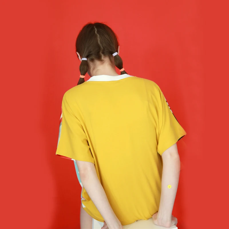 2018 Fashion Women Summer Dress Loose O Neck Short Sleeve Playful Pattern Printed Splicing Cotton Ladies Dresses | Женская одежда