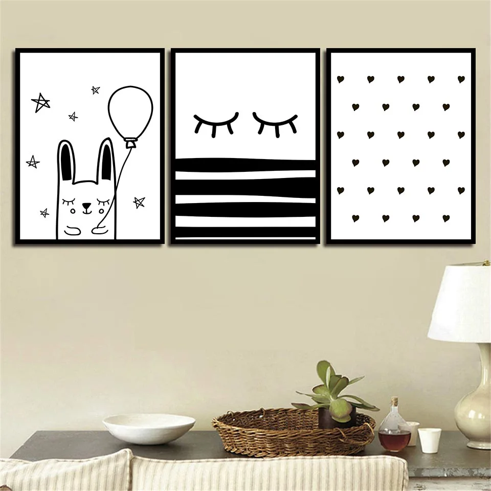 Nordic плакат Wall Art с милым принтом кролики шар фото Гостиная современный