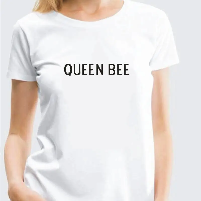 Забавная женская футболка QUEEN BEE белая черная одежда 2019 хлопковые топы с коротким