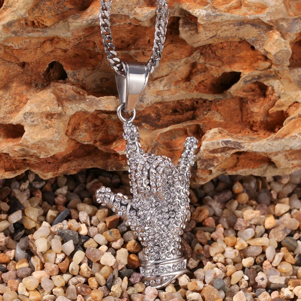 Hip Hop Men Gold Color Full Finger Pendants Necklaces With chain Jewelry | Украшения и аксессуары