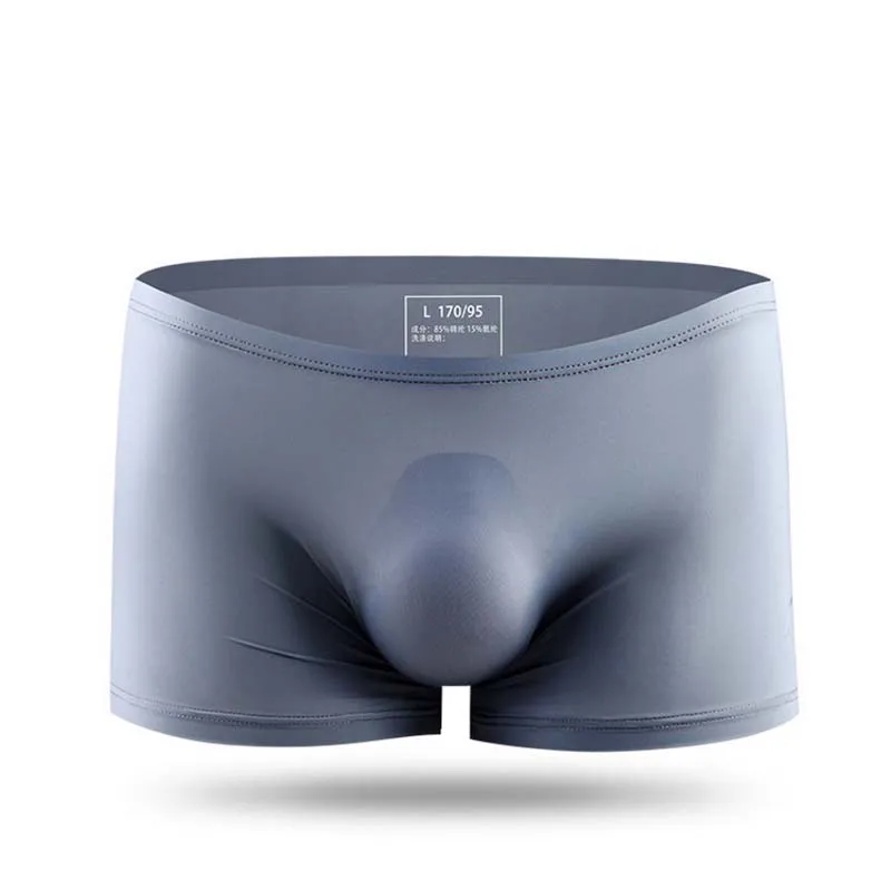 Мужские брендовые шорты-боксеры, сексуальное нижнее белье, ice silk Cueca Masculina Hombre Slips Ropa Interior, домашнее нижнее белье, мужские боксеры с мешочком для пениса - Цвет: U138 gray