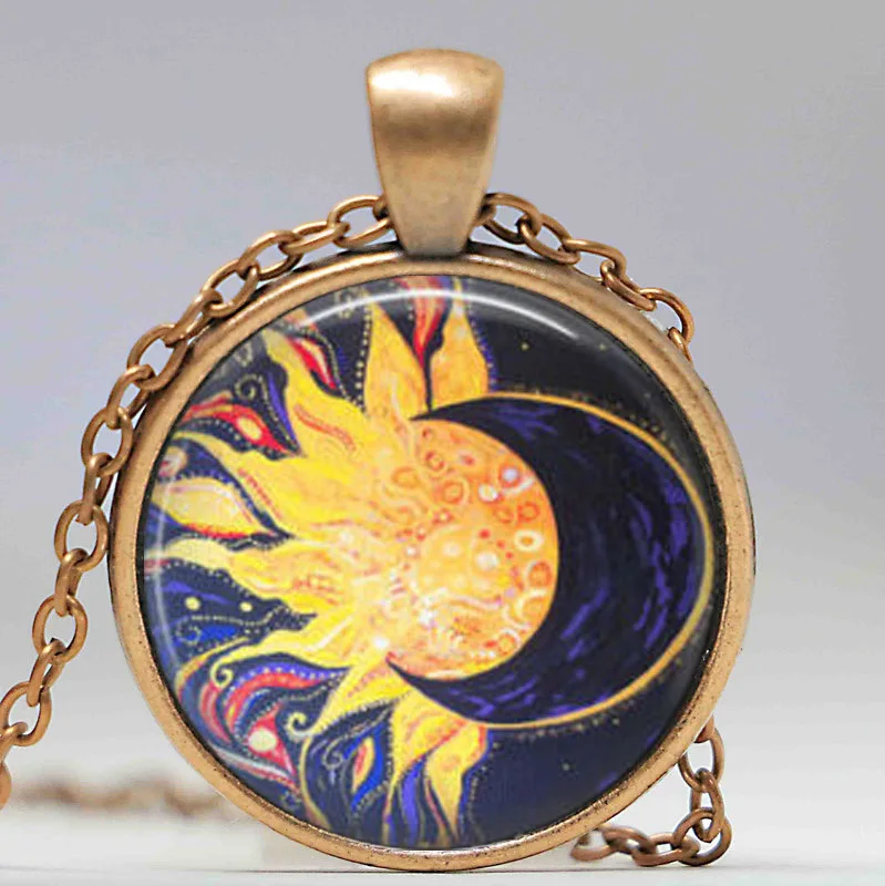 Ожерелье солнце и луна стеклянная плитка ожерелье ювелирные изделия кулон|jewelry