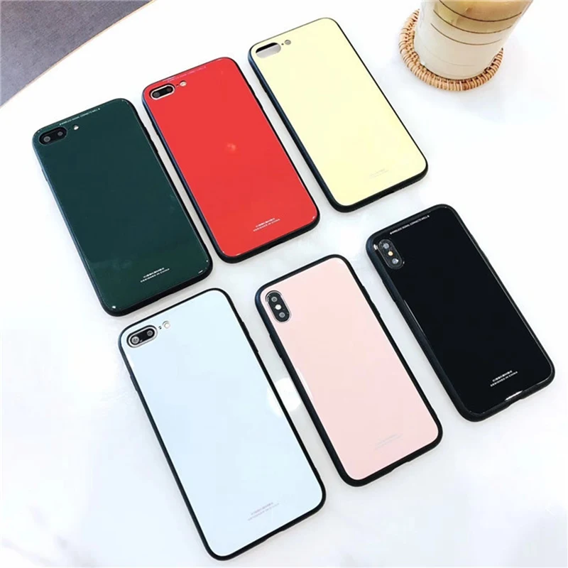Чехол для телефона из закаленного стекла с защитой от падения для iphone 6 7 plus/8/6s/X простой сплошной цвет(зеленый/красный/желтый/белый