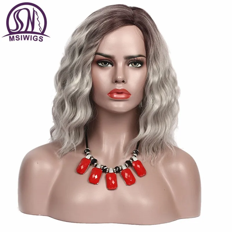 MSI Wigs синтетические красные парики для женщин короткие вьющиеся волосы парик афро Омбре пепельный темный корень натуральные волосы термостойкие