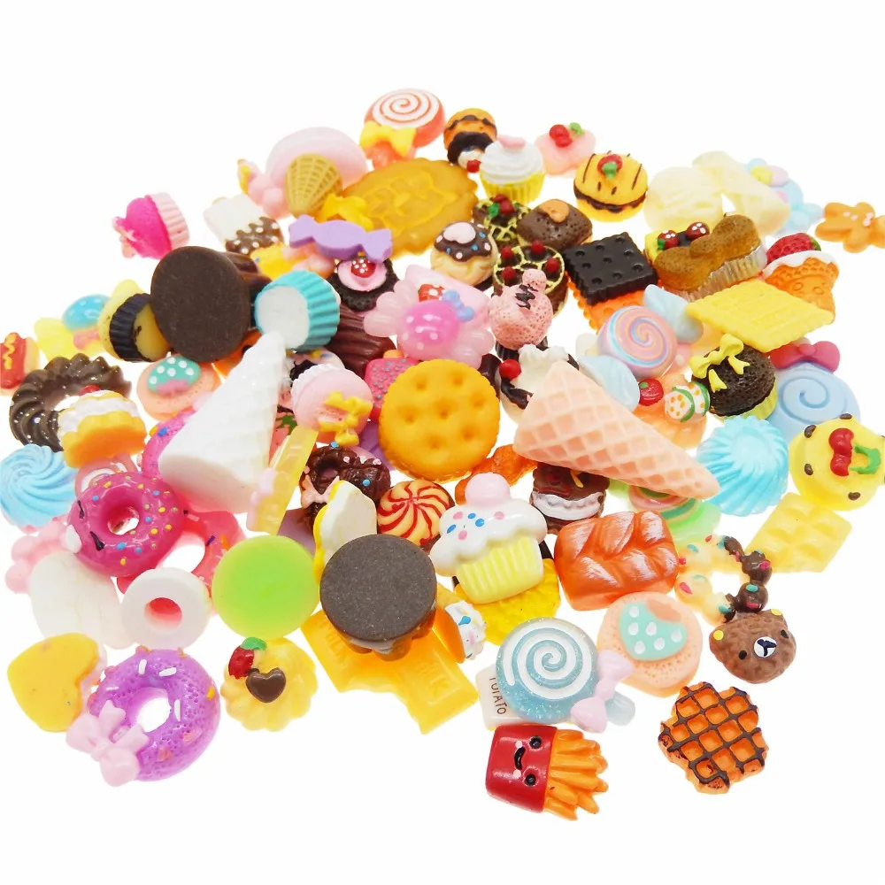 100 шт микс из смолы в форме продуктов питания форма красочные Flatback Ювелирные