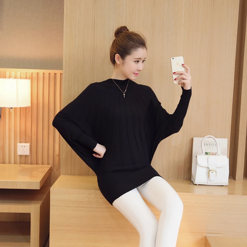 Mode Femme Automne Модные осенние зимние женские вязаные свитера и пуловеры с рукавом «летучая мышь», Длинная вязаная одежда Chandail Femme