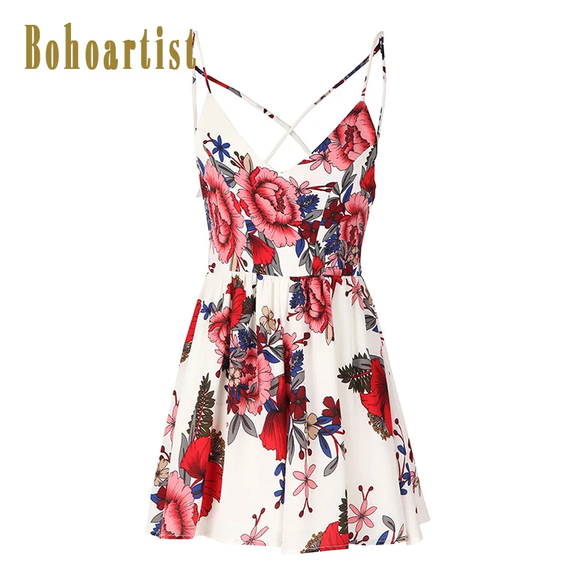 Летние Цветочный принт комбинезоны Для женщин Комбинезоны спинки Спагетти