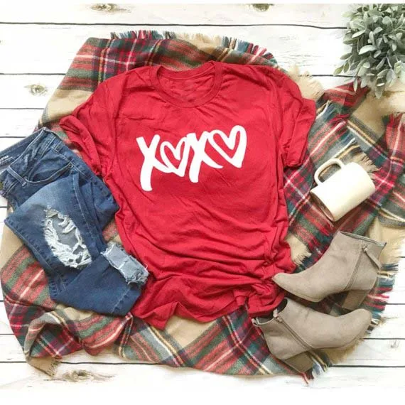 Футболка Valentines XOXO футболка забавная Повседневная с короткими рукавами на День