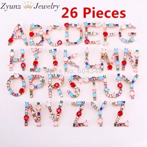 26 Pieces Rose Gold ZYZ330-3563 подвеска в виде буквы алфавита, CZ Золото большой Алфавит подвеска, микро проложить и драгоценных камней камень кулон талисман для Цепочки и ожерелья - Окраска металла: 26 Pieces Rose Gold