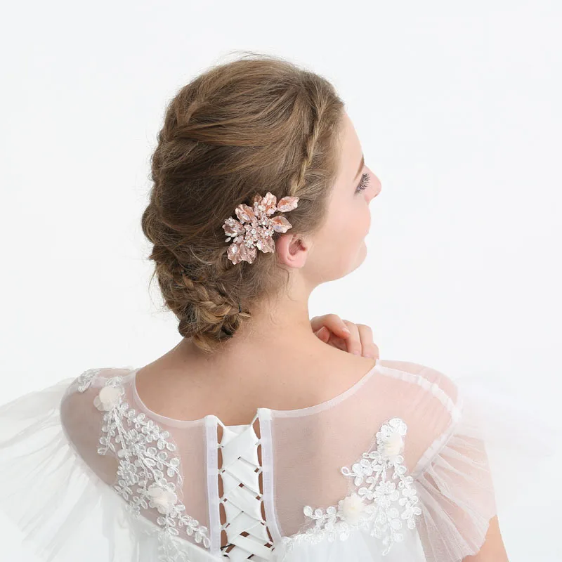 Свадебные ювелирные украшения SLBRIDAL с розовым золотым кристаллом Стразы расческа
