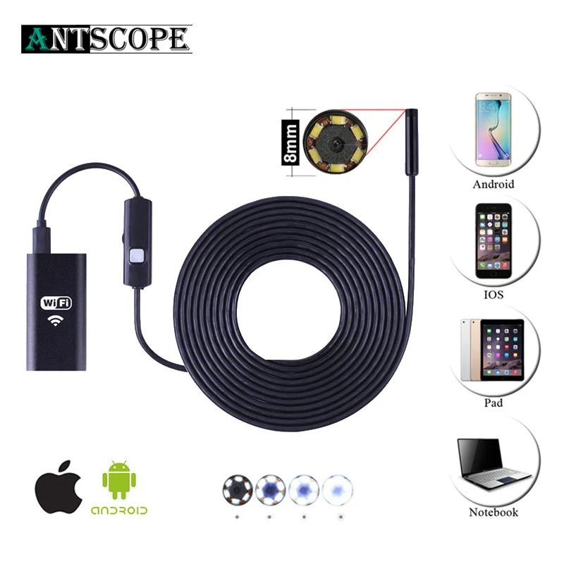 Android IOS USB 720P 8 мм Wifi эндоскоп 1 м 2 3 5 Водонепроницаемая мини камера бороскоп для