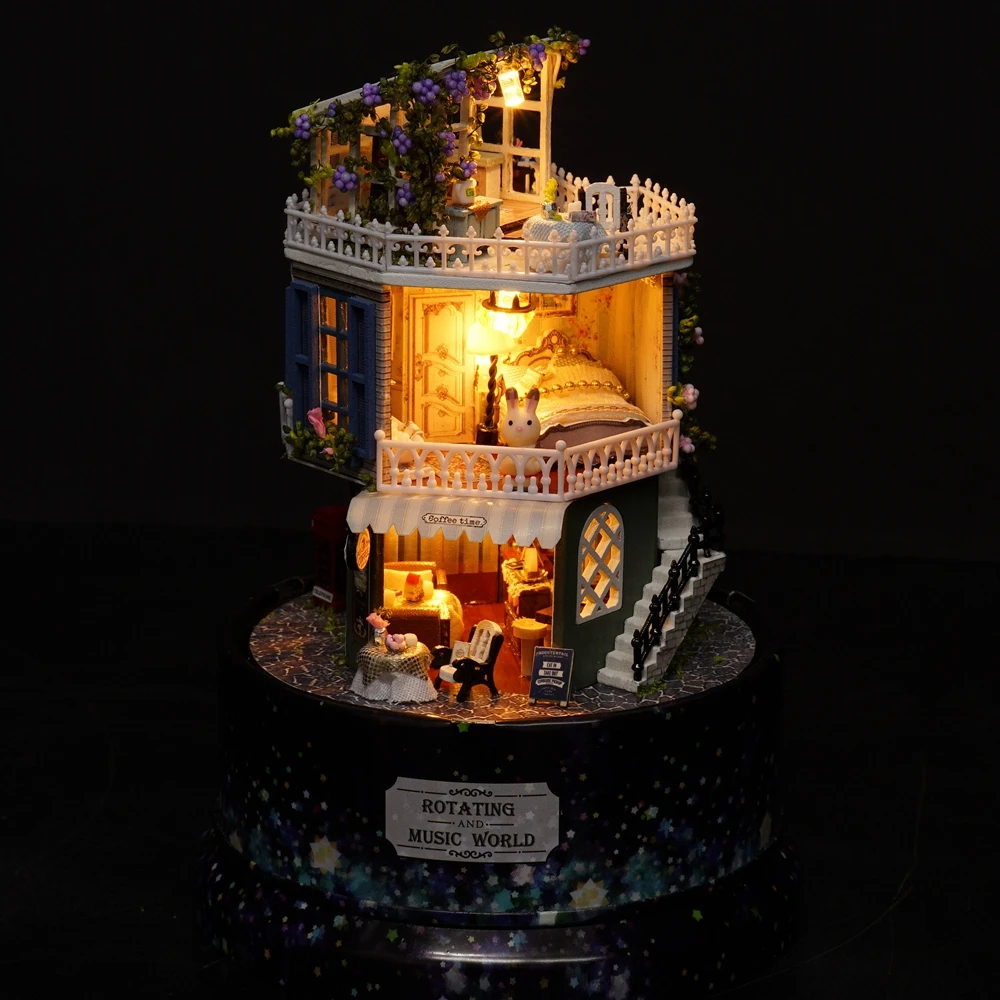 Вращающийся Кукольный дом мебель миниатюрные 3D деревянные миниатюры сделай сам