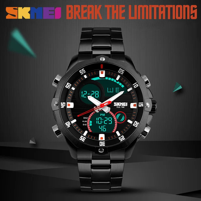 Мужские кварцевые часы водонепроницаемый светодиодный цифровой будильник