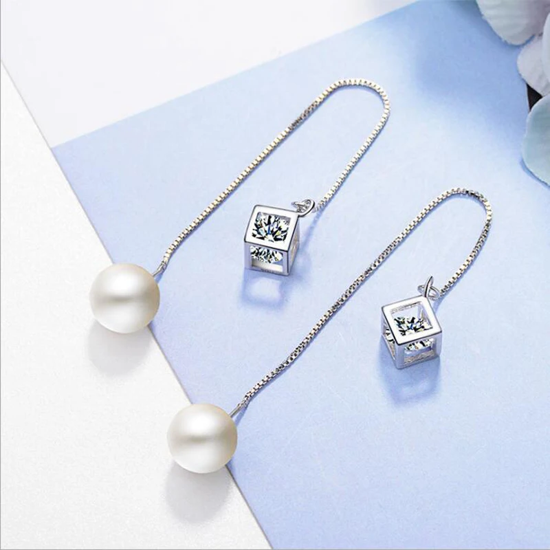 

Серьги-капельки женские из серебра 925 пробы, квадратные, с фианитами
