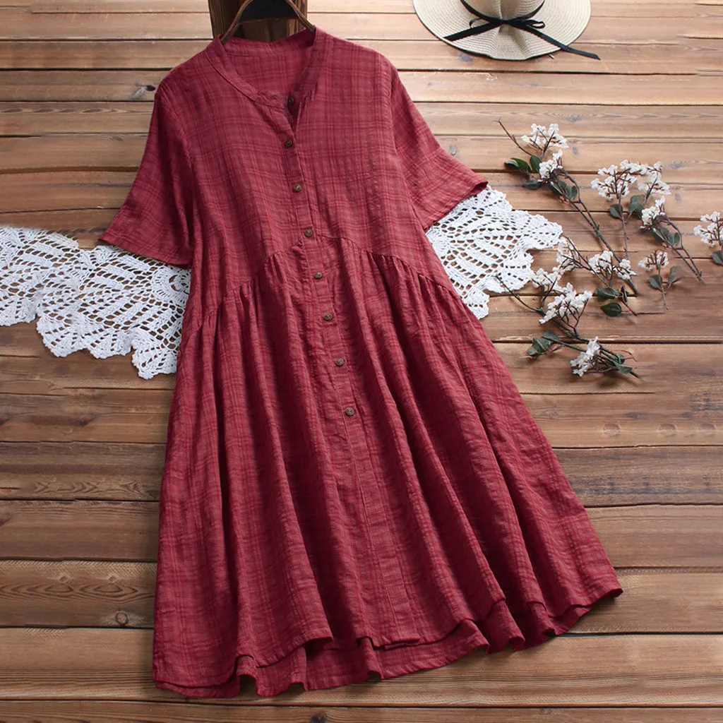 Женское платье винтажное повседневное короткое с круглым вырезом плюс размер