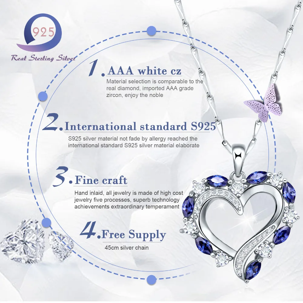 Merthus Стерлинговое Серебро 925 пробы Nacklace в форме сердца 1.49CT модная женская