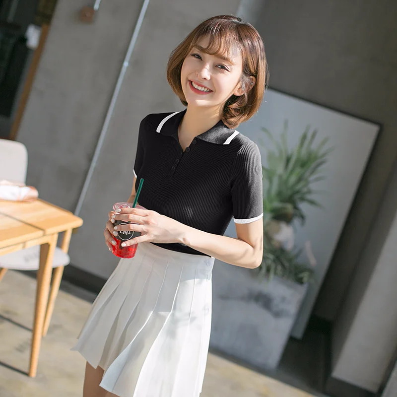 Женские летние рубашки поло Прохладный шелк с коротким рукавом отложной