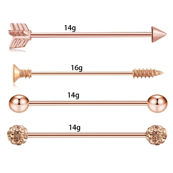 4pcs rose gold TIANCIFBYJS промышленные серьги-гантели из нержавеющей стали с винтовым ушным хрящом Tragus Helix-Conch пирсинг ювелирные изделия 14 г - Окраска металла: 4pcs rose gold