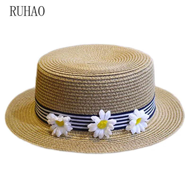 Женская соломенная шляпа RUHAO черная пляжная кепка для отдыха с жемчужинами