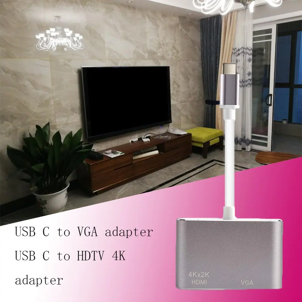 Адаптер USB C к VGA | HDMI 4K Thunderbolt 3 (USB type) HDMI|Беспроводные адаптеры|