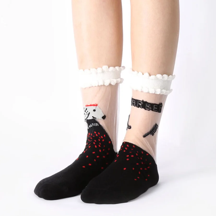 Новинка летние Прозрачные шелковые носки с мультяшными собаками свиньями