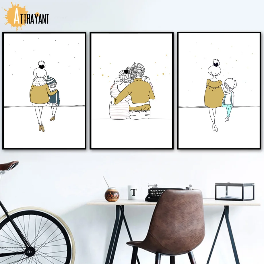 

Mother Father Kids Baby Nordic Posters And Prints Wall Art Canvas Painting Scandinavian Wall Picture For Living Room Home Decor