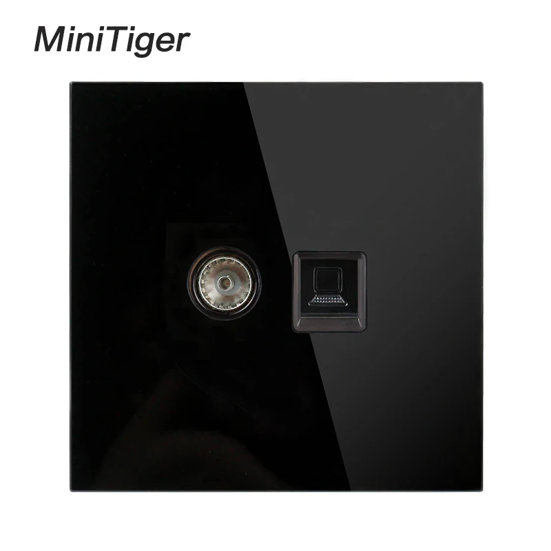 Black Minitiger Белый Роскошный Кристалл Закаленное стекло Панель RJ45 Интернет Джек с ТВ розетка настенные данные компьютерная розетка - Тип: Black