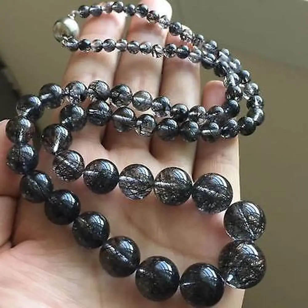 100% натуральный черный рутилированный титановый кварцевый Круглый бисер