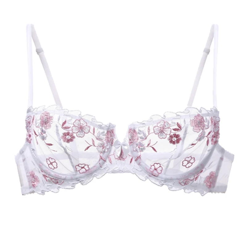 WHITE Lilymoda, женский сексуальный ультратонкий прозрачный бюстгальтер без подкладки, эротический, балконет, ДЕМИ, кружевной, с вышивкой, бюстгальтер, женское нижнее белье, нижнее белье - Цвет: WHITE
