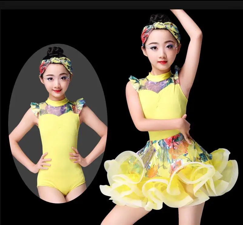Желтое кружевное детское платье для латиноамериканских танцев девочек костюмы