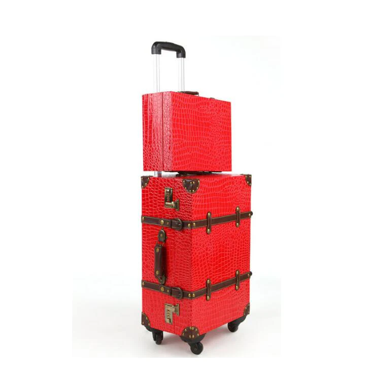 luggage VS smallbag Travel tale 2" 24" 2" дюймов Спиннер дерево ретро сумки на колёсиках кожаный чемодан на колесиках для путешествий с колесиками для путешествия - Цвет: luggage VS smallbag