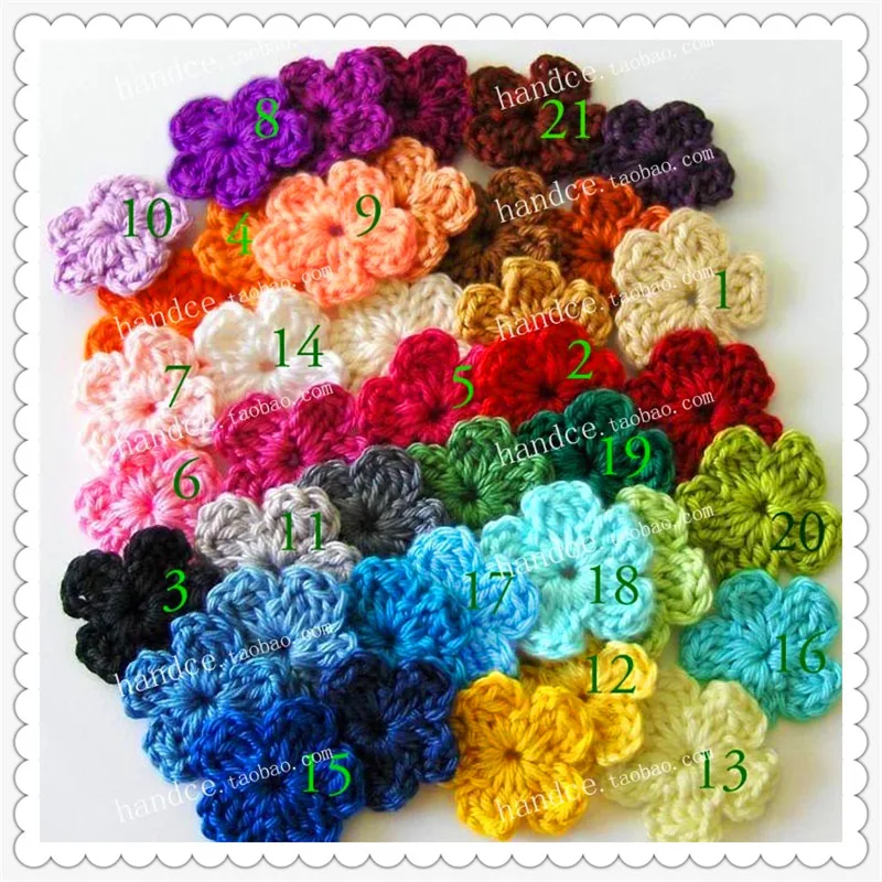 Бесплатная доставка 100 шт./лот цветные хлопковые цветы для вязания крючком