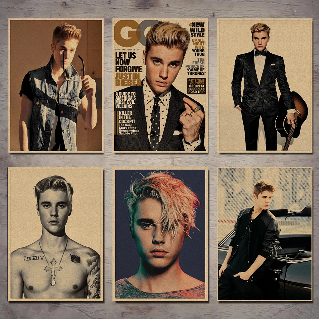 

Hot Justin Bieber Pop singer star vintage Poster Kraft paper wall Brown Bar Cafe living room decor wall sticker