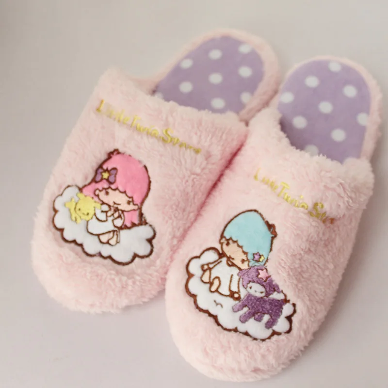 Персонажи Little Twin Stars тапочки по мотивам мультфильмов зимние теплые шлепанцы без задника с открытыми пальцами домашняя обувь из мягкого плюша; мягкие игрушки милые домашние тапочки; подарки для любого пола - Цвет: see chart