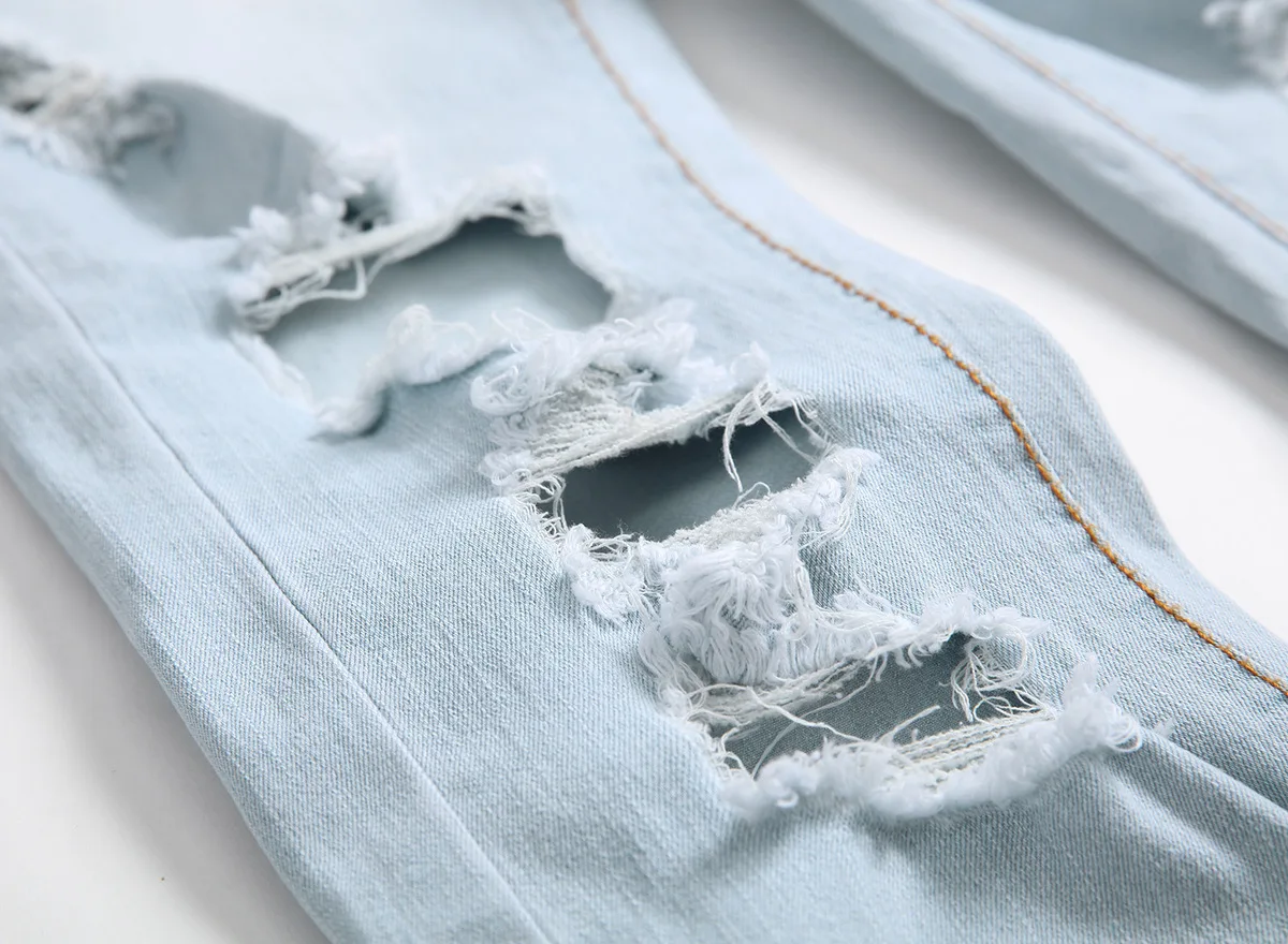 2019 мужские светло-белые синие джинсы с дырками рваные ковбойские штаны в