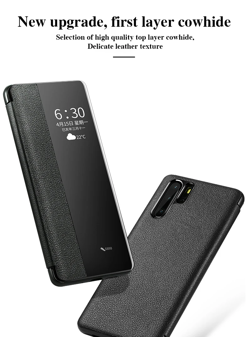 Для huawei P30 Pro Чехол-книжка из натуральной кожи Cenmaso Smart Touch прозрачный защитный чехол для телефона
