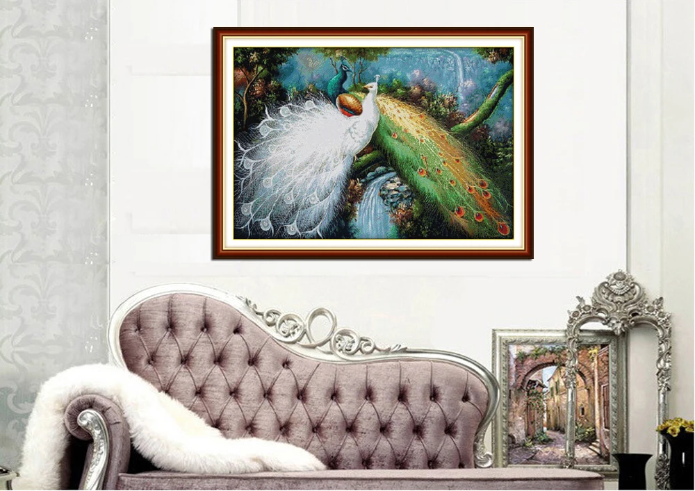 Joy Sunday Peacocks In Green Forest Cross Stitch Needlework Embroidery Stamped Counted Needlepoint Diy Decor | Дом и сад
