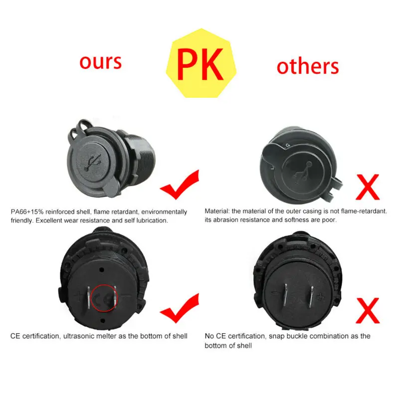 Dual USB Зарядное устройство гнездо для крепления морской с проводами 12 вольт