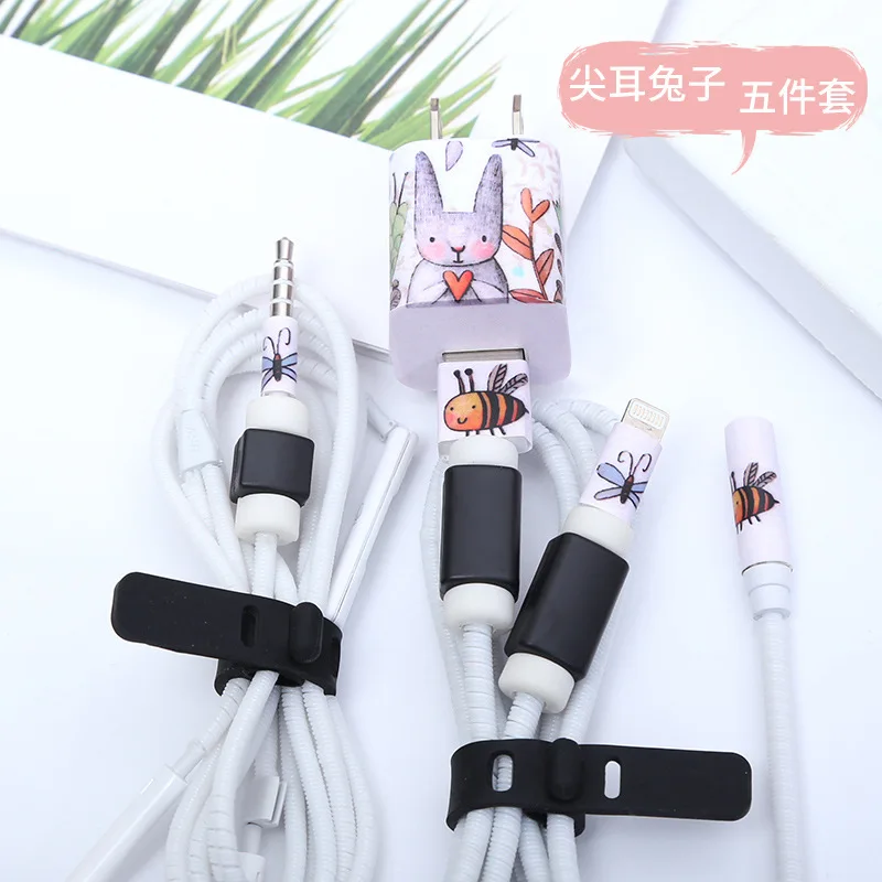 style 6 Мультфильм USB кабель наушники протектор набор с намоткой кабеля мультфильм стикер USB зарядное устройство протектор сердцевины кабеля для iphone 6 7P 8 - Цвет: style 6
