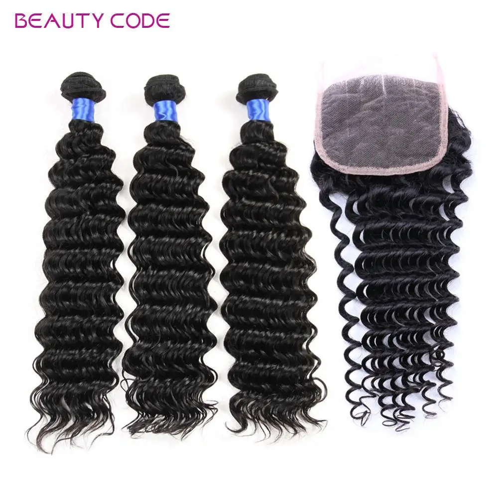 8А Класс Перуанский Девы Волос Глубокая Волна девственные Волосы С Закрытием 3 Шт.