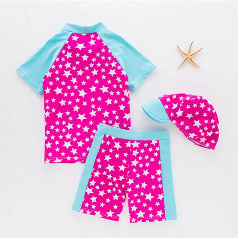 3 шт. детский купальный костюм с принтом звезд шорты и шапка | Мать ребенок