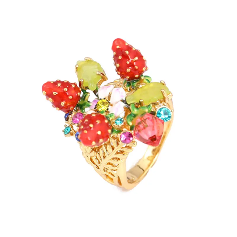 Роскошные себе клубника цветы gem Кольцо для женщин Эмаль Глазурь модные перстни